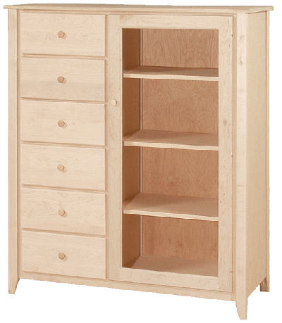 UNFINISHED SHAKER ONE DOOR / SIX DRAWER ARMOIRE